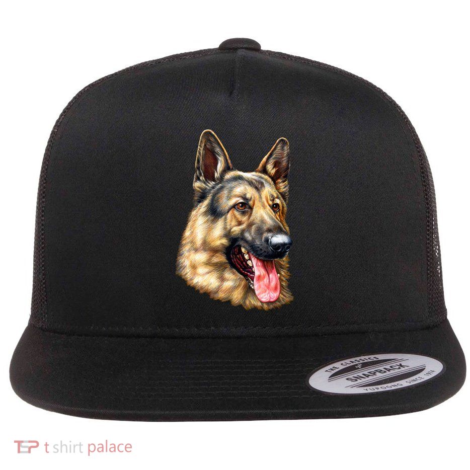 German Shepherd Face Flat Bill Trucker Hat