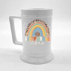 Groovy 6Th Grade Vibes Back To School Rainbow Leopard Print Cool Gift Beer Stein