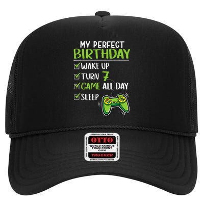 Gamer 7th Birthday Gaming 7 Years Old Perfect Gift High Crown Mesh Back Trucker Hat