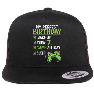 Gamer 7th Birthday Gaming 7 Years Old Perfect Gift Flat Bill Trucker Hat