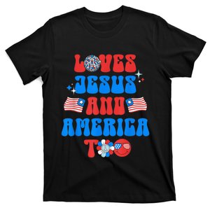 Groovy 70s Retro Loves Jesus and America Too T-Shirt