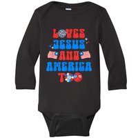 Groovy 70s Retro Loves Jesus and America Too Baby Long Sleeve Bodysuit