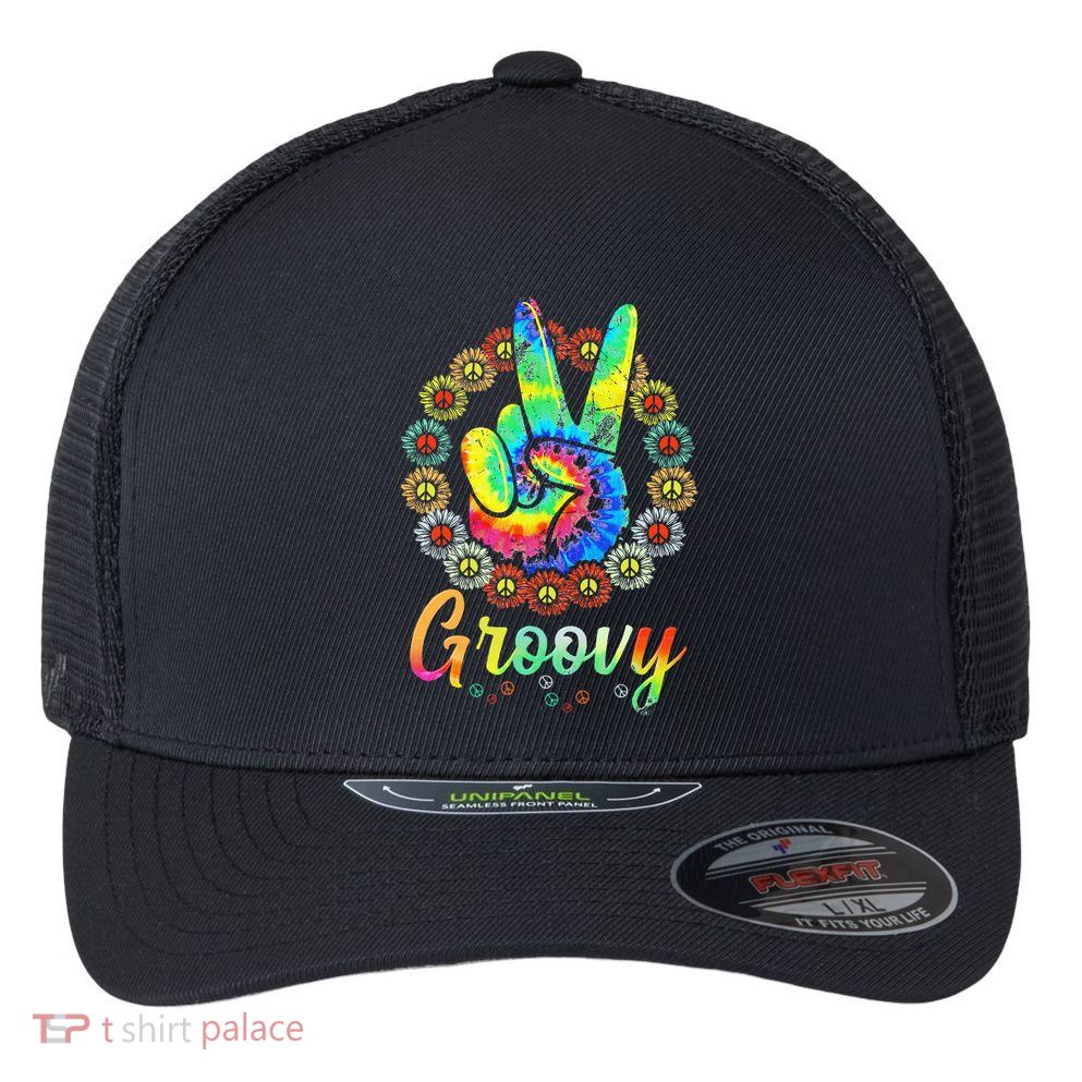 Groovy 70's Tie Dye Vintage 70s Retro 70's Hippie Costume Flexfit Unipanel Trucker Cap