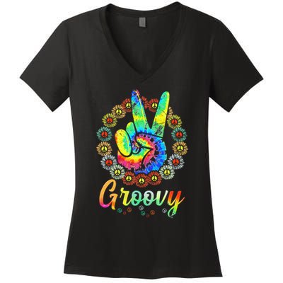 Groovy 70's Tie Dye Vintage 70s Retro 70's Hippie Costume Women's V-Neck T-Shirt