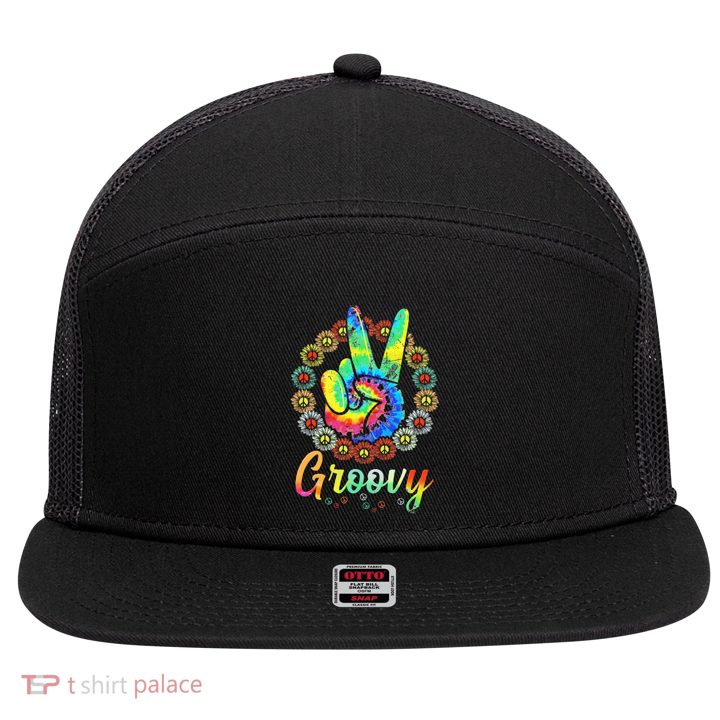 Groovy 70s Tie Dye Vintage 70s Retro 70s Hippie Costume 7 Panel Mesh Trucker Snapback Hat