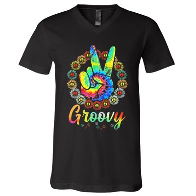 Groovy 70s Tie Dye Vintage 70s Retro 70s Hippie Costume V-Neck T-Shirt