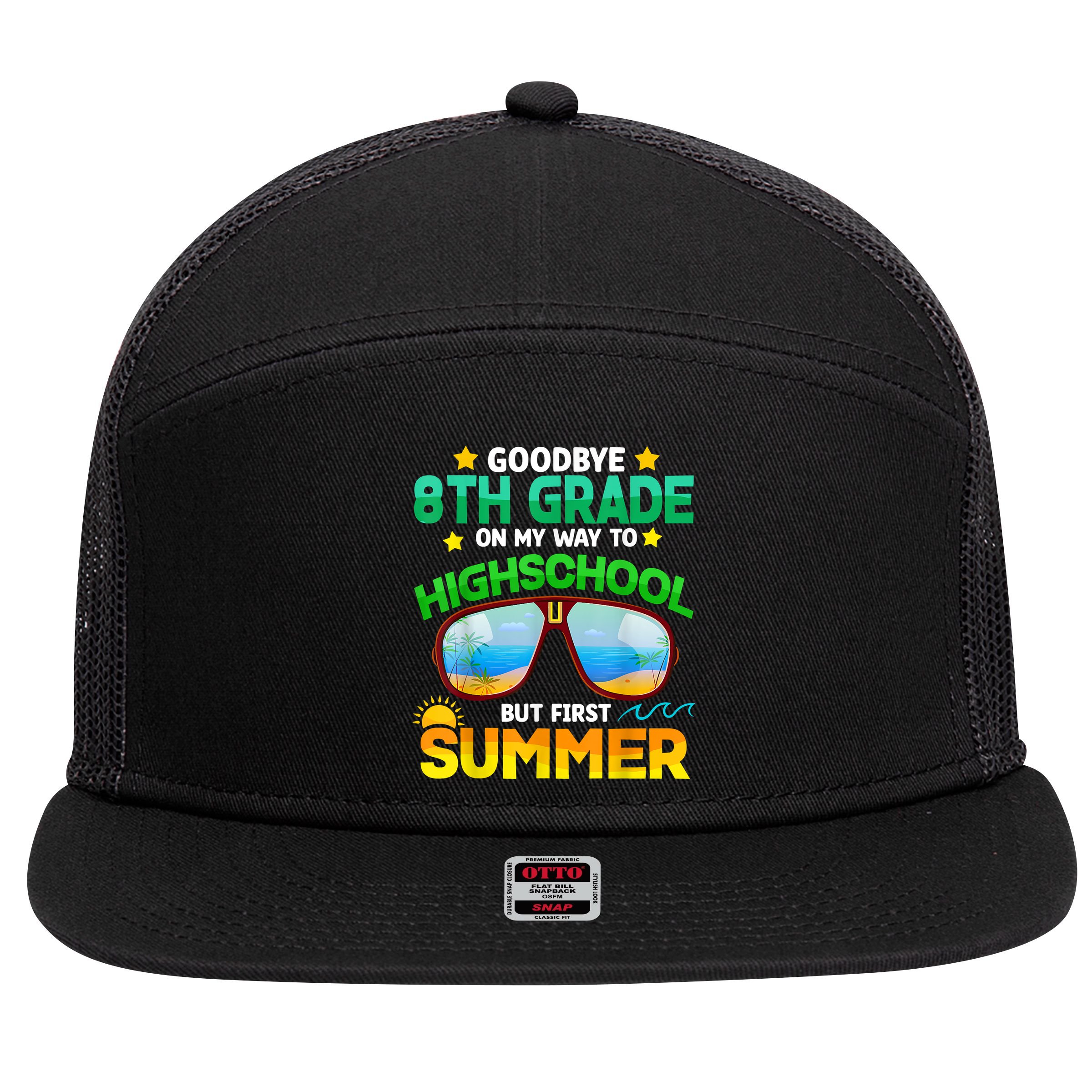 Goodbye 8th Grade Graduation To Highschool Hello Summer Him 7 Panel Mesh Trucker Snapback Hat