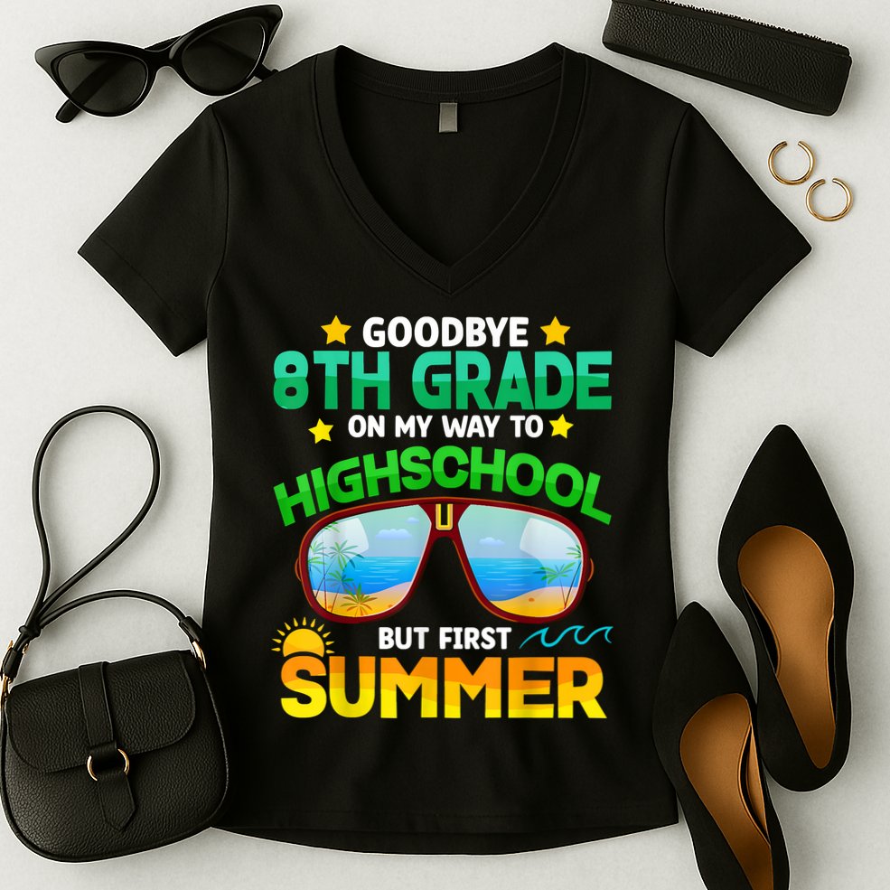Goodbye 8th Grade Graduation To Highschool Hello Summer Him Women's V-Neck T-Shirt