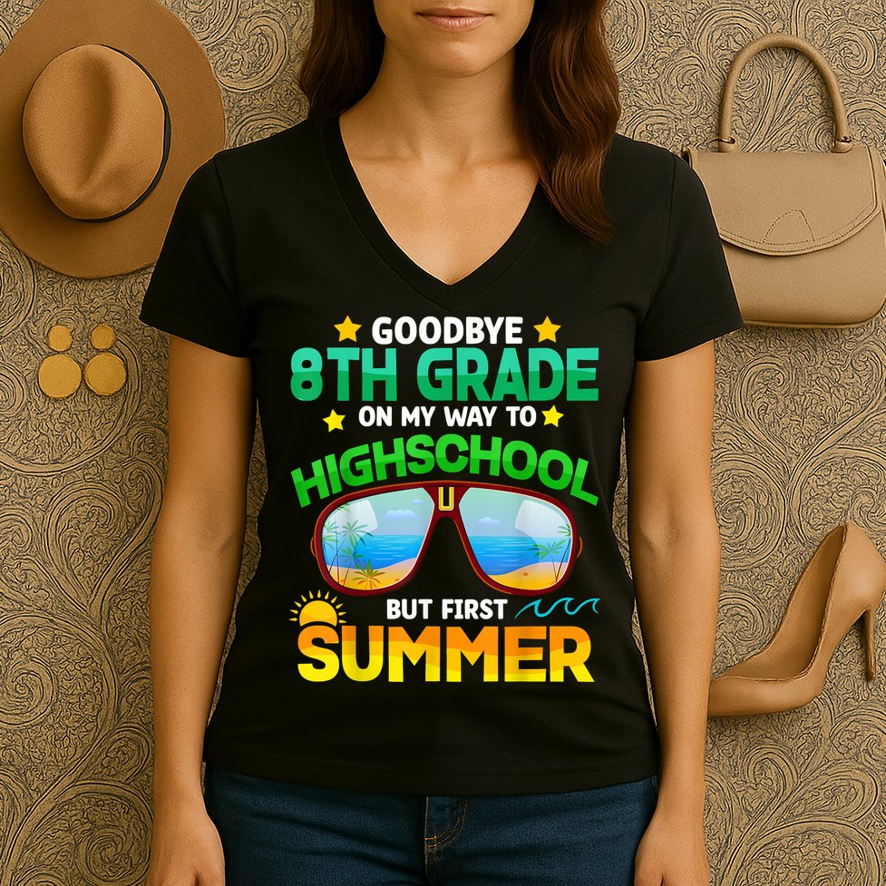 Goodbye 8th Grade Graduation To Highschool Hello Summer Him Women's V-Neck T-Shirt