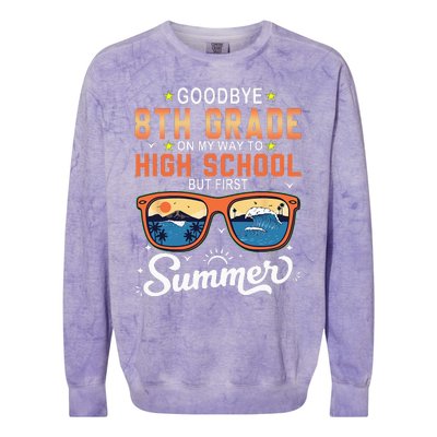 Goodbye 8th Grade Graduation To 9th Grade Hello Summer Colorblast Crewneck Sweatshirt