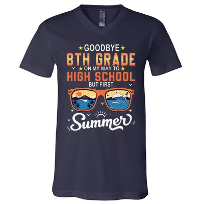 Goodbye 8th Grade Graduation To 9th Grade Hello Summer V-Neck T-Shirt