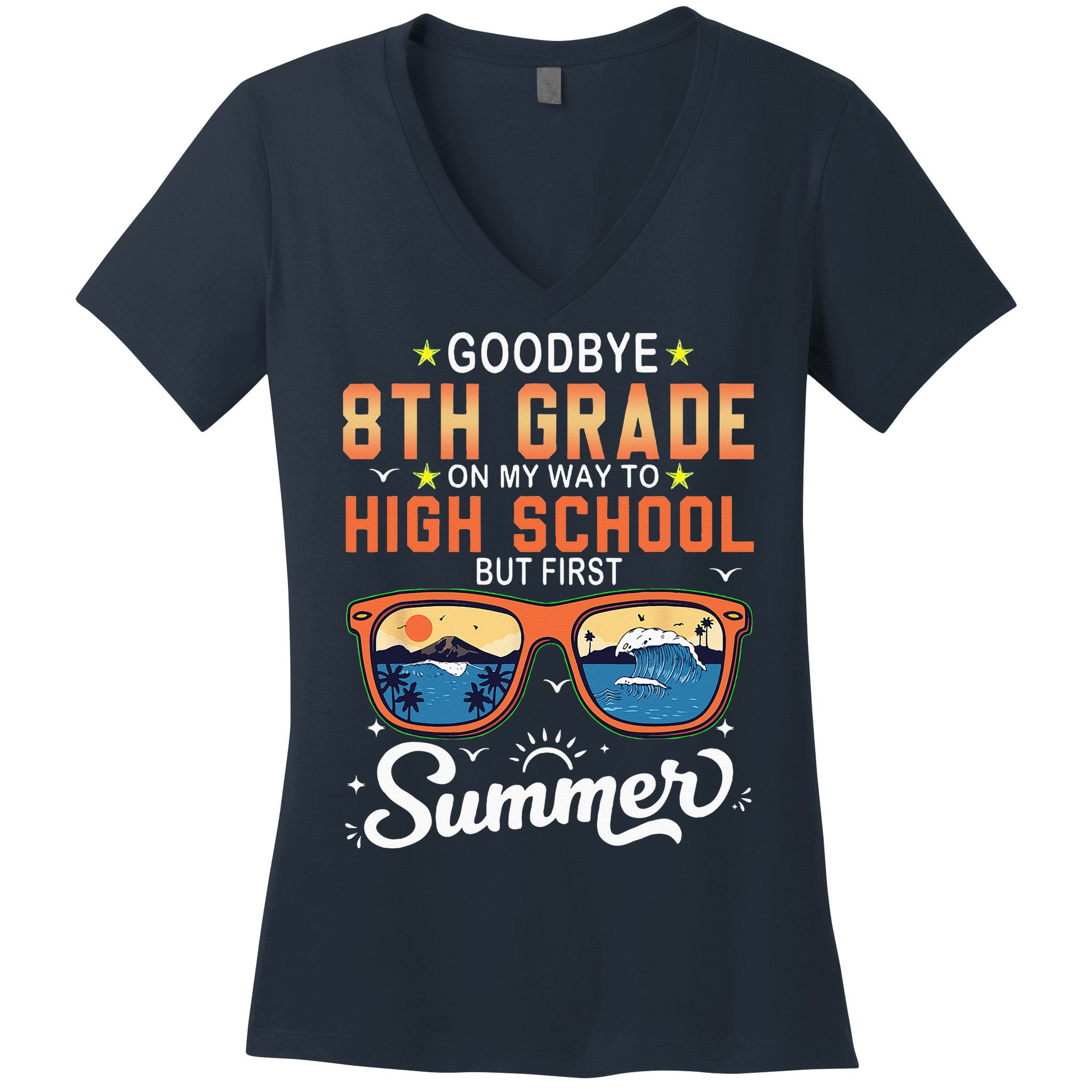 Goodbye 8th Grade Graduation To 9th Grade Hello Summer Women's V-Neck T-Shirt