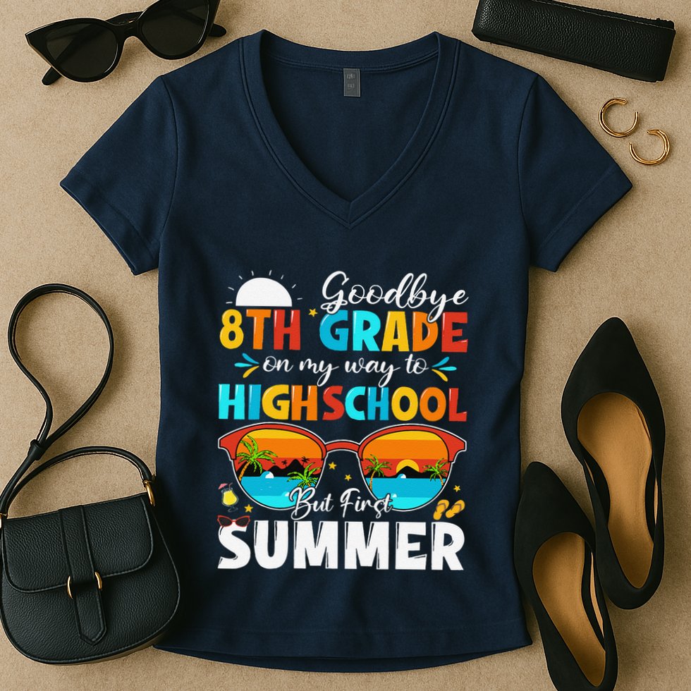 Goodbye 8th Grade Graduation To Highschool Hello Summer Women's V-Neck T-Shirt