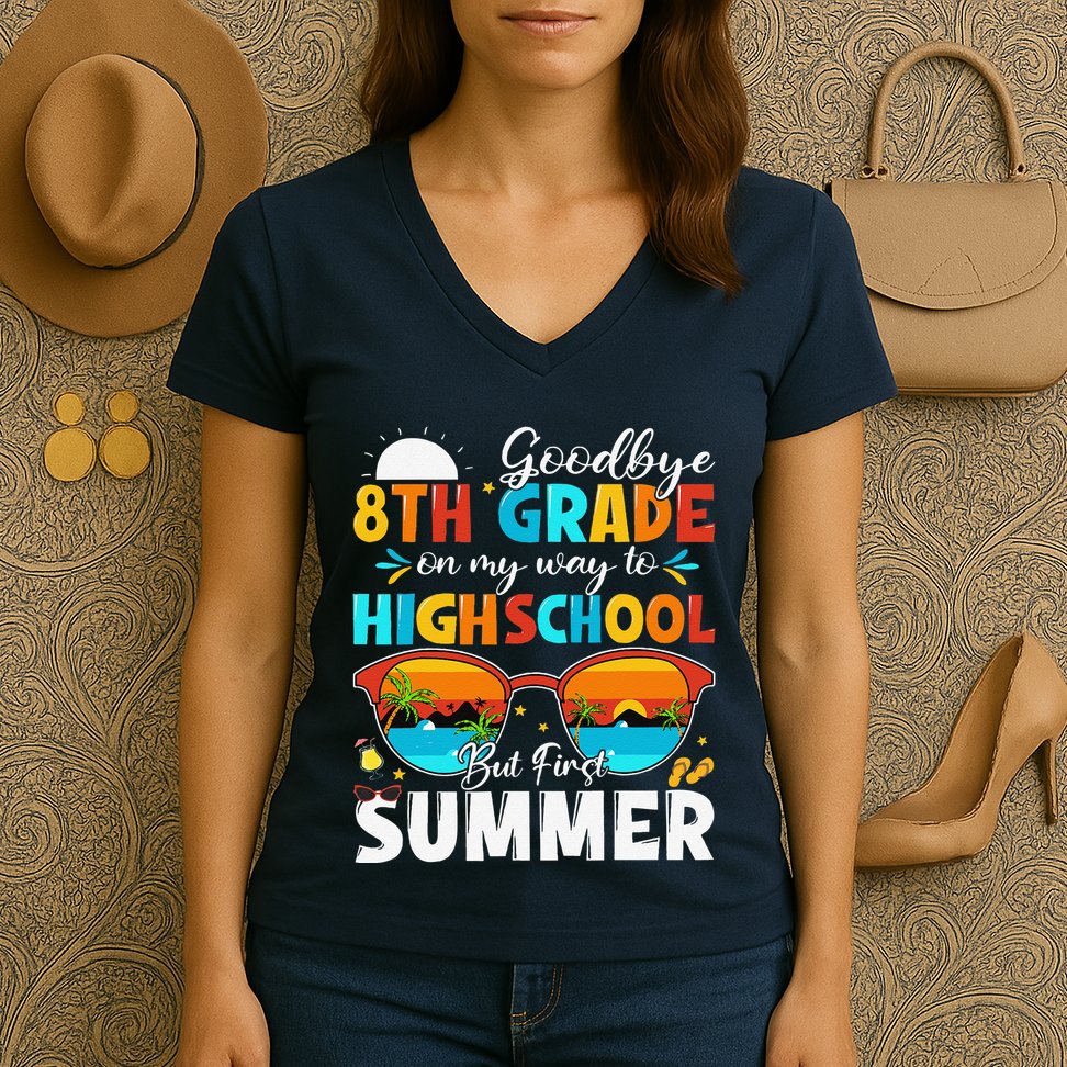 Goodbye 8th Grade Graduation To Highschool Hello Summer Women's V-Neck T-Shirt