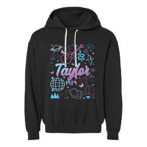 Groovy 80S Taylor First Name Personalized Birthday Girl Garment-Dyed Fleece Hoodie