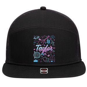 Groovy 80S Taylor First Name Personalized Birthday Girl 7 Panel Mesh Trucker Snapback Hat