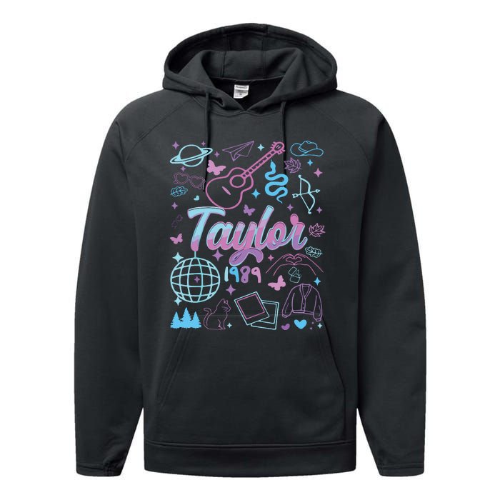 Groovy 80S Taylor First Name Personalized Birthday Girl Performance Fleece Hoodie