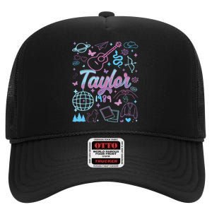 Groovy 80S Taylor First Name Personalized Birthday Girl High Crown Mesh Back Trucker Hat