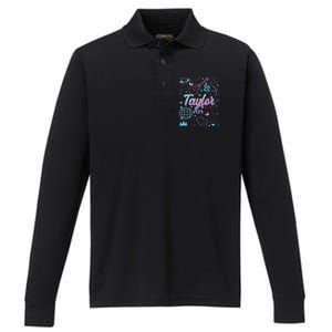 Groovy 80S Taylor First Name Personalized Birthday Girl Performance Long Sleeve Polo