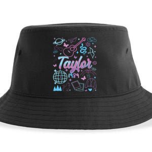 Groovy 80S Taylor First Name Personalized Birthday Girl Sustainable Bucket Hat