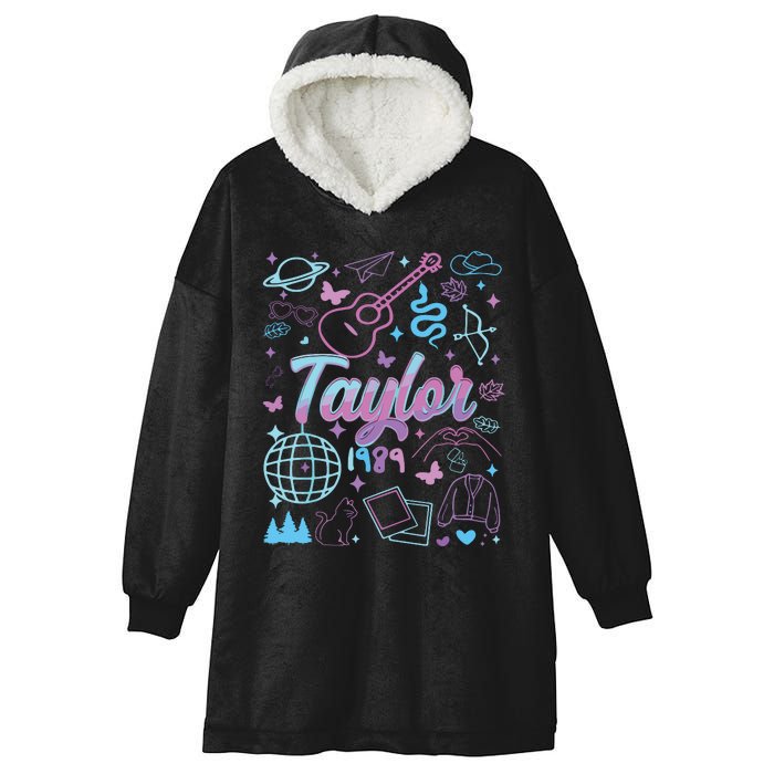 Groovy 80S Taylor First Name Personalized Birthday Girl Hooded Wearable Blanket