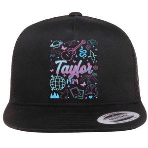 Groovy 80S Taylor First Name Personalized Birthday Girl Flat Bill Trucker Hat