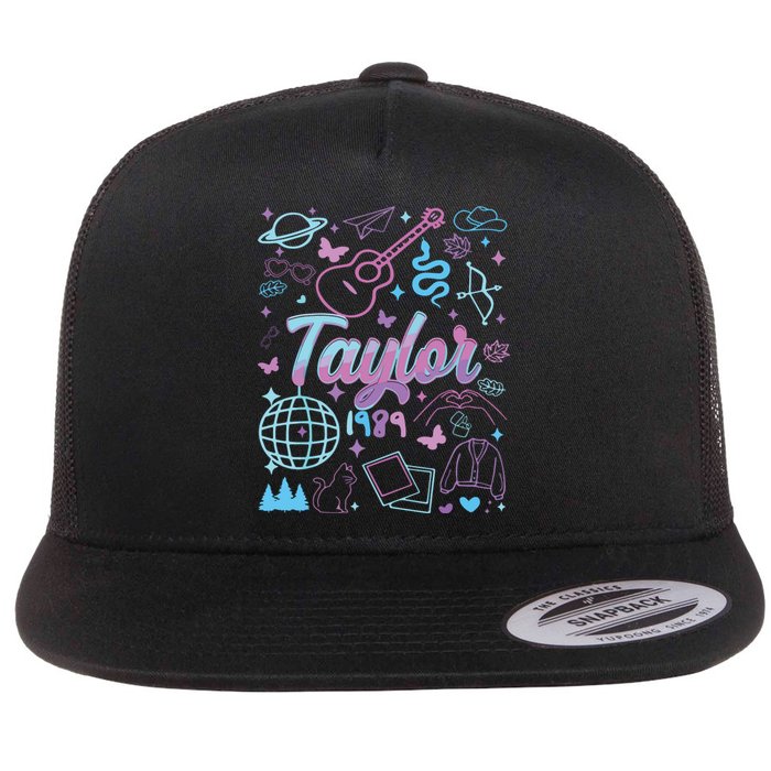 Groovy 80S Taylor First Name Personalized Birthday Girl Flat Bill Trucker Hat