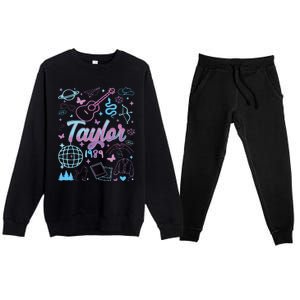 Groovy 80S Taylor First Name Personalized Birthday Girl Premium Crewneck Sweatsuit Set