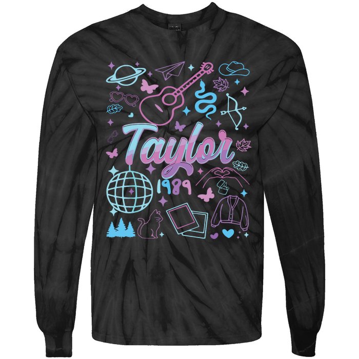 Groovy 80S Taylor First Name Personalized Birthday Girl Tie-Dye Long Sleeve Shirt