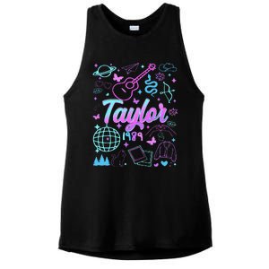 Groovy 80S Taylor First Name Personalized Birthday Girl Gift Ladies PosiCharge Tri-Blend Wicking Tank