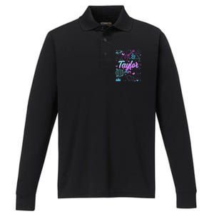 Groovy 80S Taylor First Name Personalized Birthday Girl Gift Performance Long Sleeve Polo