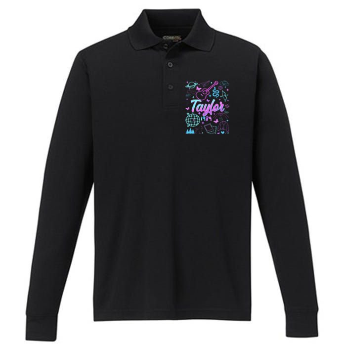 Groovy 80S Taylor First Name Personalized Birthday Girl Gift Performance Long Sleeve Polo