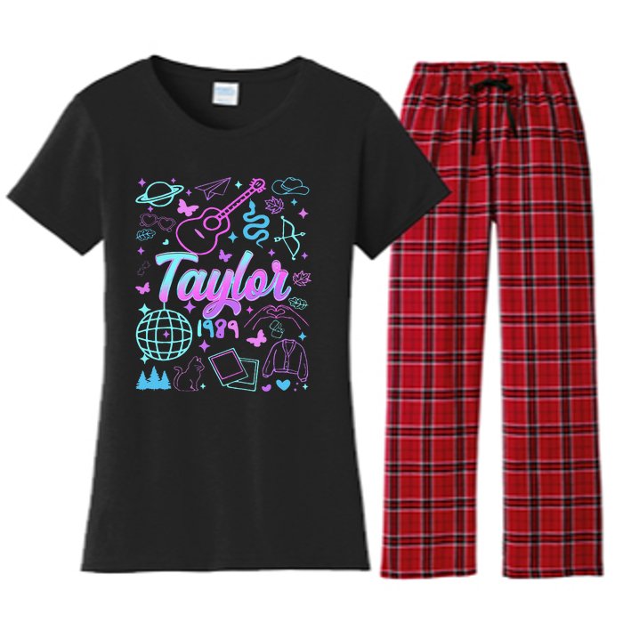 Groovy 80S Taylor First Name Personalized Birthday Girl Gift Women's Flannel Pajama Set