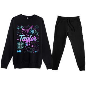 Groovy 80S Taylor First Name Personalized Birthday Girl Gift Premium Crewneck Sweatsuit Set