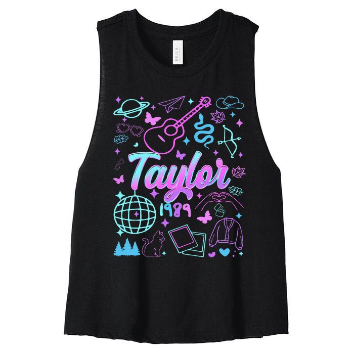 Groovy 80S Taylor First Name Personalized Birthday Girl Gift Women's Racerback Cropped Tank