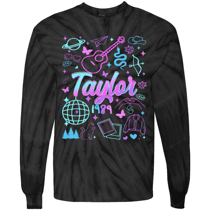 Groovy 80S Taylor First Name Personalized Birthday Girl Gift Tie-Dye Long Sleeve Shirt