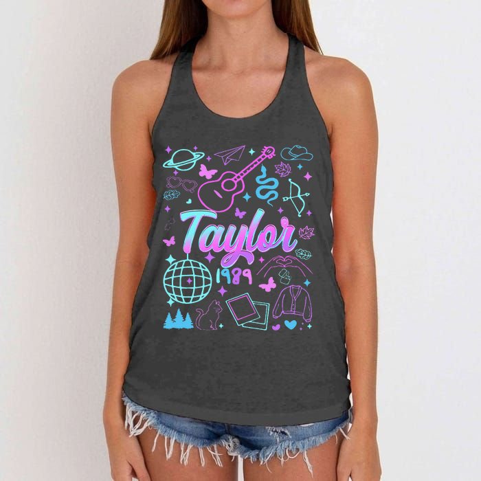 Groovy 80S Taylor First Name Personalized Birthday Girl Gift Women's Knotted Racerback Tank