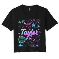 Groovy 80S Taylor First Name Personalized Birthday Girl Gift Women's Crop Top Tee