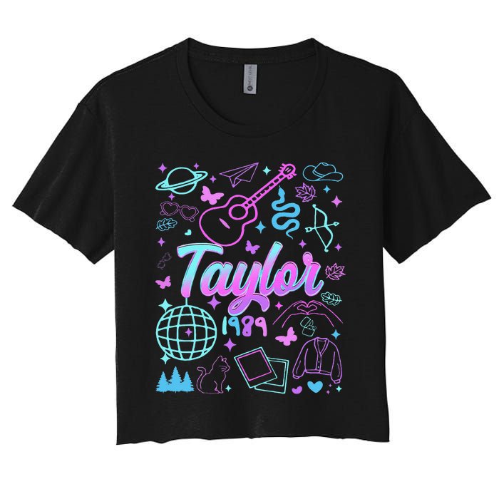 Groovy 80S Taylor First Name Personalized Birthday Girl Gift Women's Crop Top Tee