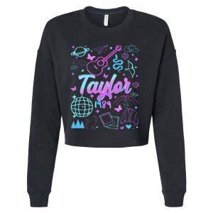 Groovy 80S Taylor First Name Personalized Birthday Girl Gift Cropped Pullover Crew