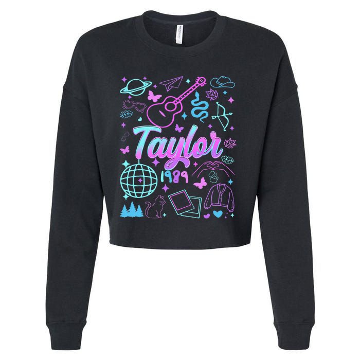 Groovy 80S Taylor First Name Personalized Birthday Girl Gift Cropped Pullover Crew