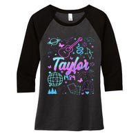 Groovy 80S Taylor First Name Personalized Birthday Girl Gift Women's Tri-Blend 3/4-Sleeve Raglan Shirt