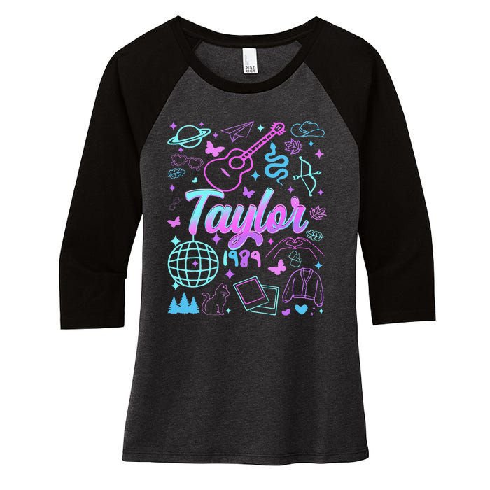 Groovy 80S Taylor First Name Personalized Birthday Girl Gift Women's Tri-Blend 3/4-Sleeve Raglan Shirt