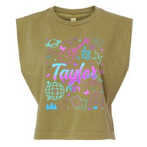 Groovy 80S Taylor First Name Personalized Birthday Girl Gift Garment-Dyed Women's Muscle Tee