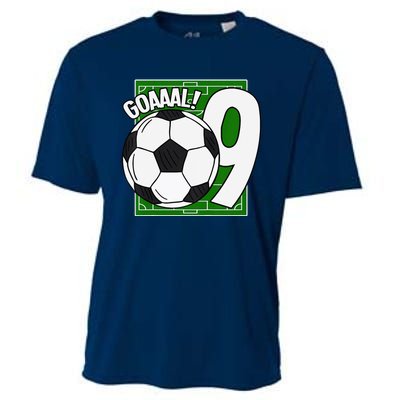 Goaaal 9th Birthday 9 Year Old Soccer Player Cooling Performance Crew T-Shirt