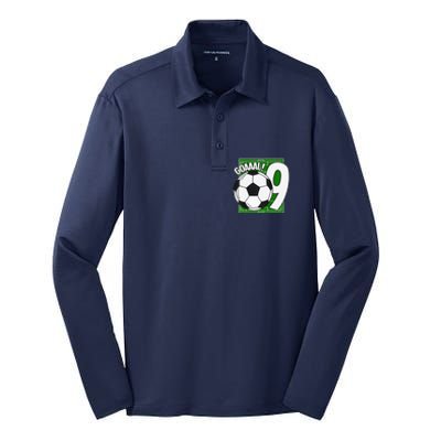 Goaaal 9th Birthday 9 Year Old Soccer Player Silk Touch Performance Long Sleeve Polo