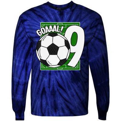 Goaaal 9th Birthday 9 Year Old Soccer Player Tie-Dye Long Sleeve Shirt