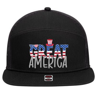Great America 4th Of July Festive Usa 7 Panel Mesh Trucker Snapback Hat