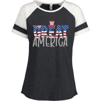 Great America 4th Of July Festive Usa Enza Ladies Jersey Colorblock Tee