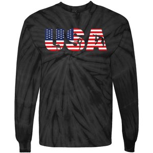 Gymnastics Artwork 4th of July American Flag USA Gymnast Tie-Dye Long Sleeve Shirt